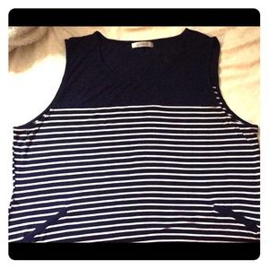 Very long navy blue and white stripped dress